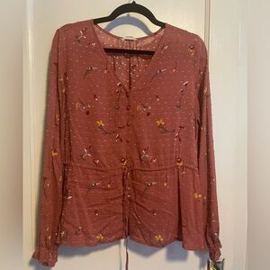 Dusty Rose Caslon Floral Button/string Women's Blouse